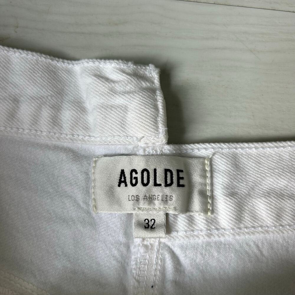 NWOT AGOLDE White Criss Cross Denim Shorts Long Summer Bermuda Size 32 - Picture 4 of 6